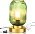Mid Century Modern Table Lamp, Touch Control & 3 Way Dimmable, Green Ribbed Glass Shade, Small Gold, Vintage Bedside Lamp for Bedroom…