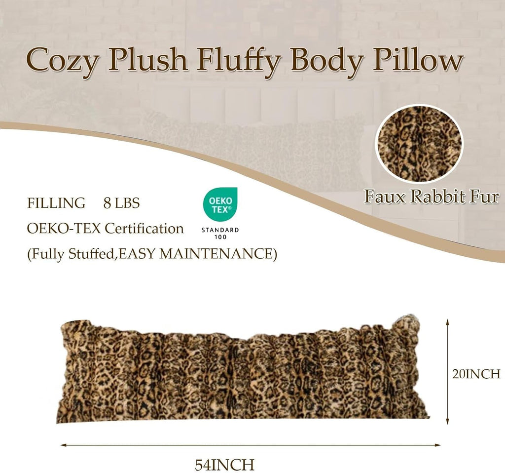 Animebody 20x54 Fluffy Leopard Print Full Body Pillow, Cheetah Print Plush Fuzzy Faux Fur Body Pillows, Ultra Soft Bed and Sofa Pillow for Si…