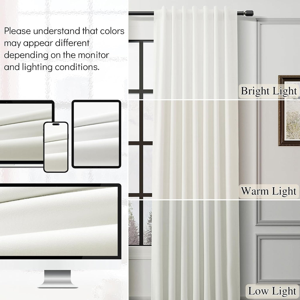 Guken Ivory Linen 100% Blackout Curtains for Bedroom 90 Inches Long 2 Panels Set Textured Hook Belt Light Blocking Thermal Insulated Soundp…