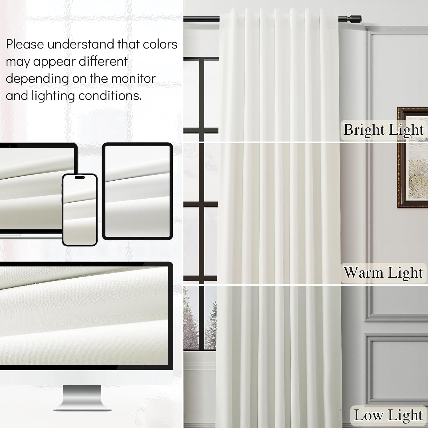 Guken Ivory Linen 100% Blackout Curtains for Bedroom 90 Inches Long 2 Panels Set Textured Hook Belt Light Blocking Thermal Insulated Soundp…