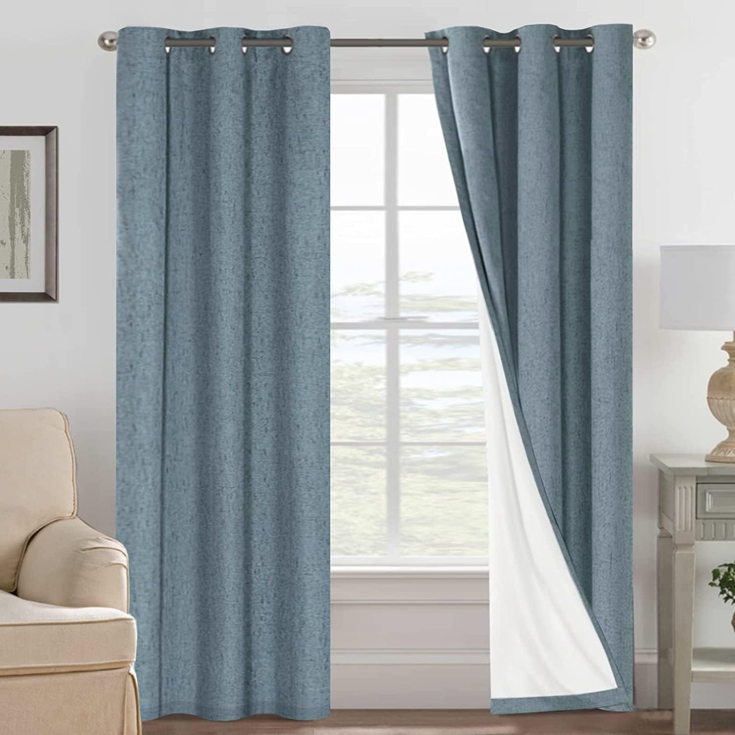 H.VERSAILTEX Primitive Linen Curtains 100% Blackout Curtain Drapes Burlap Curtains with White Thermal Insulated Liner, Grommet Top Drapes…