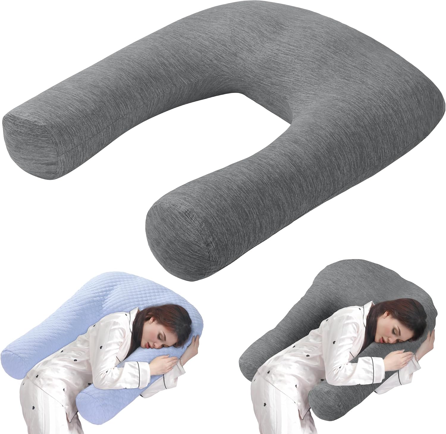 Hombys Cooling U Shaped Pillow for Neck, Contour Shoulder Pillow for Side Sleepers, Ergonomic Body Pillows for Adults, Hug Pillow with Wash…