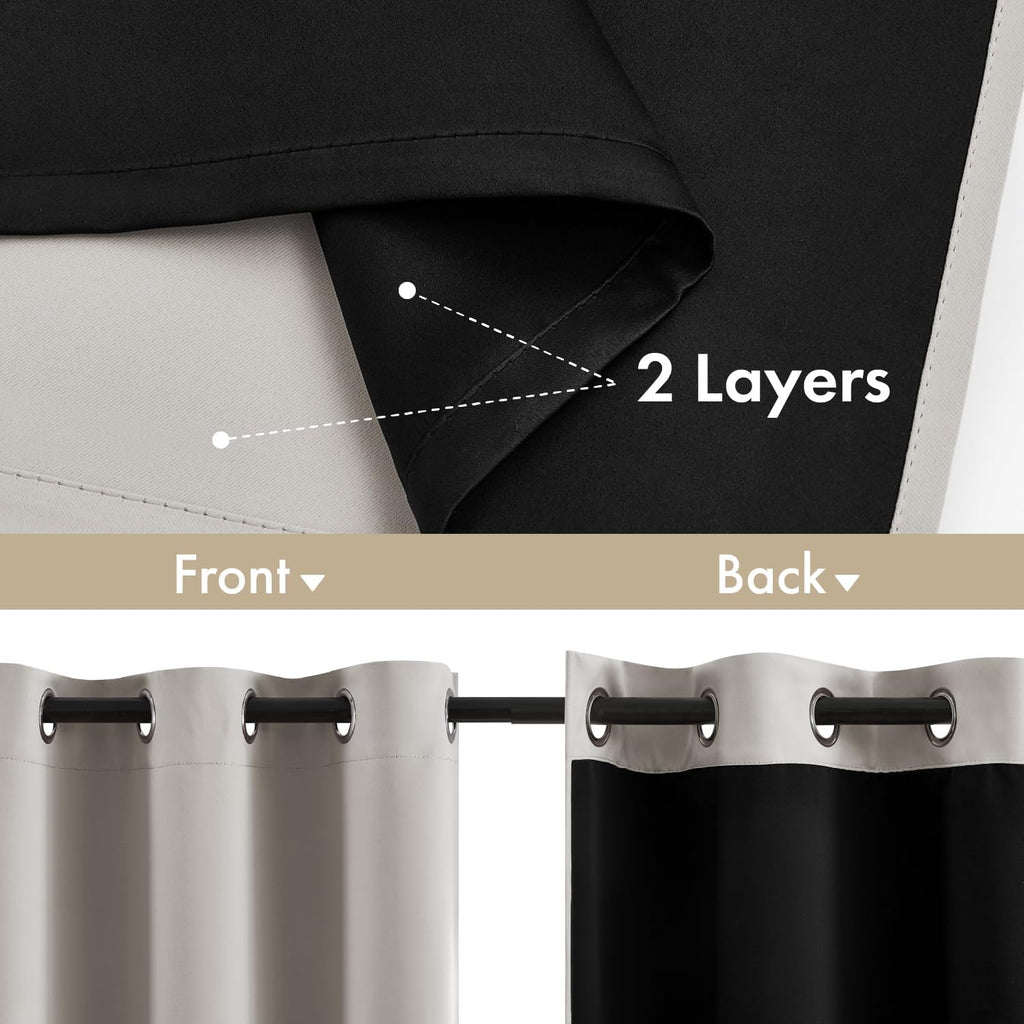 Miulee 100% Blackout Curtains for Bedroom 84 Inch Long, 2 Thick Layers Thermal Insulated Black Out Window Curtains with Black Liner, Noise…
