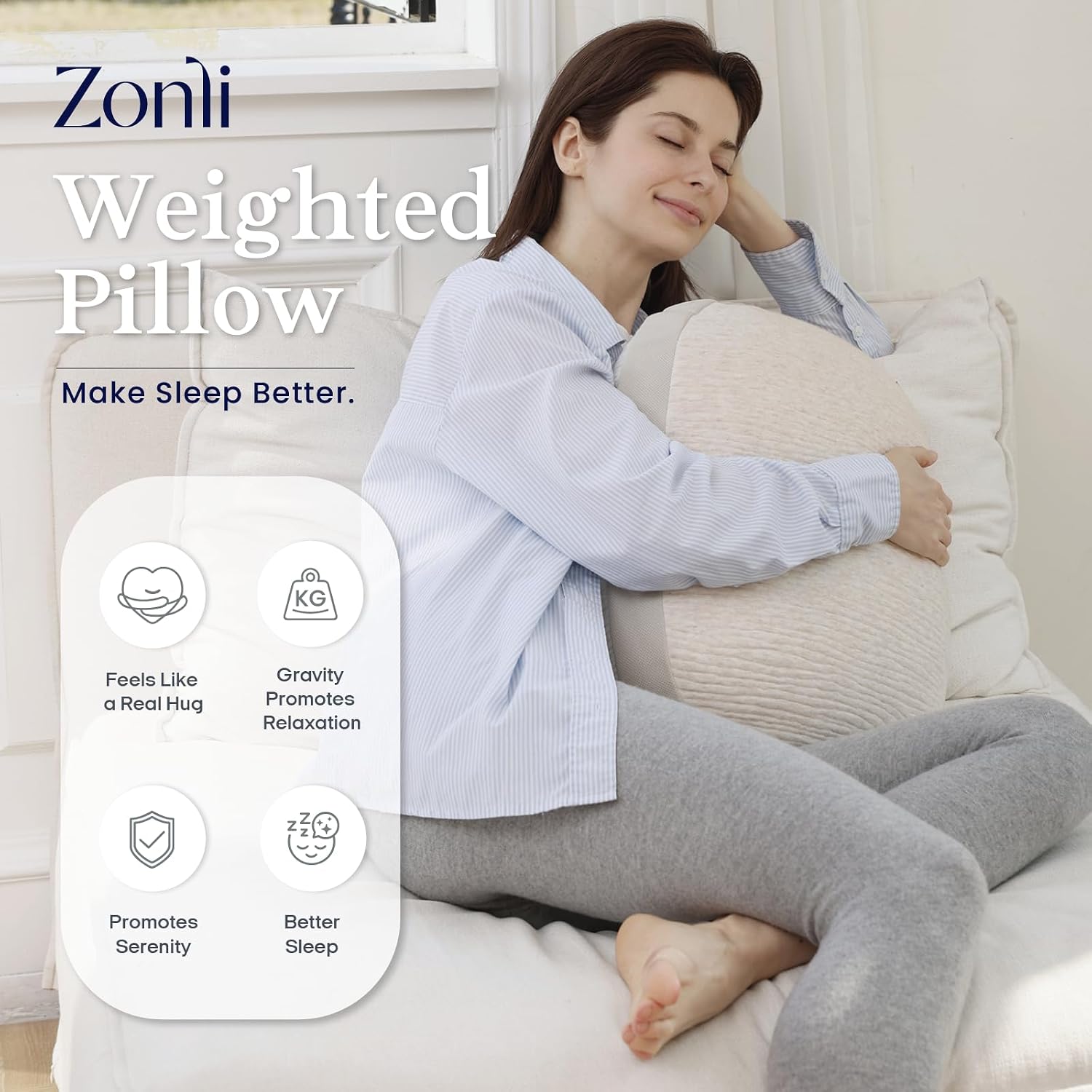 ZonLi Weighted Pillow for Adults 6.5Lbs, Washable Hug Pillow Get Better Sleep, Detachable Sensory Body Weighted Pillows, Memory Foam Bed…