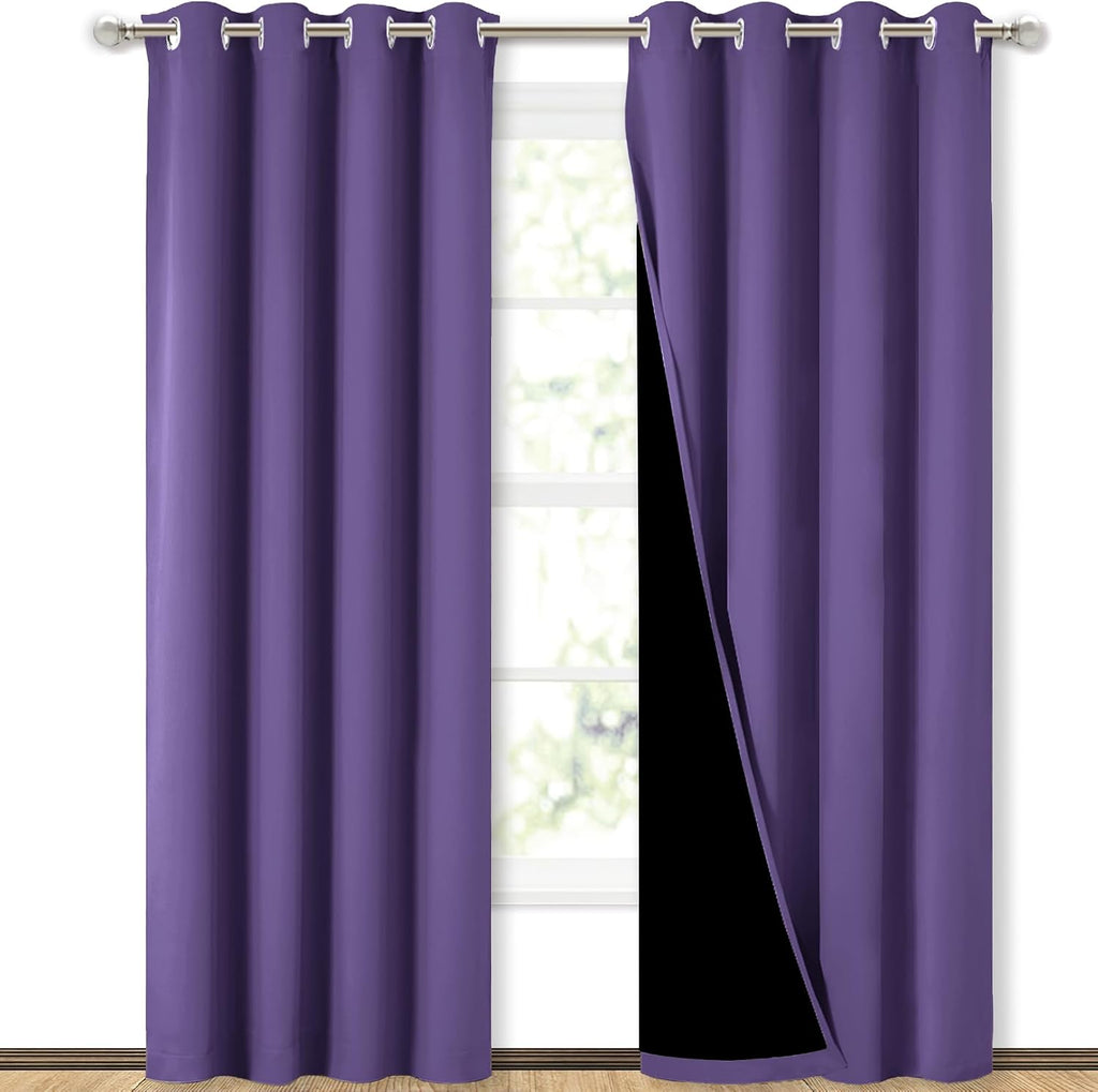 Nicetown Lilac Purple Full Shade Curtain Panels, Pair of Energy Smart & Noise Blocking Out Blackout Drapes for Dining Room Window, Thermal…