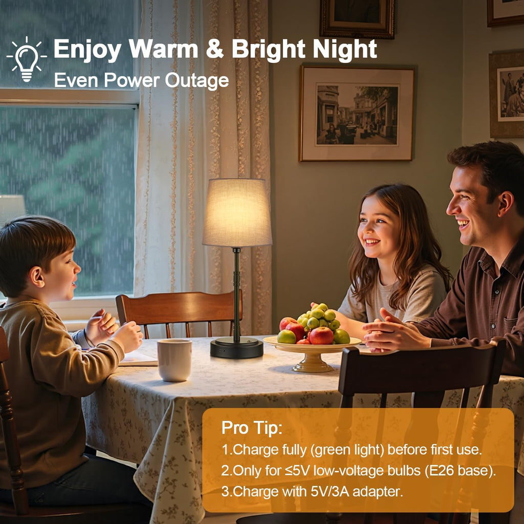 Cordless Table Lamps Set of 2 – Battery Operated Lamp with 7500mAh Rechargeable Battery, Stepless Dimmable Black Lamps with Grey Shade…
