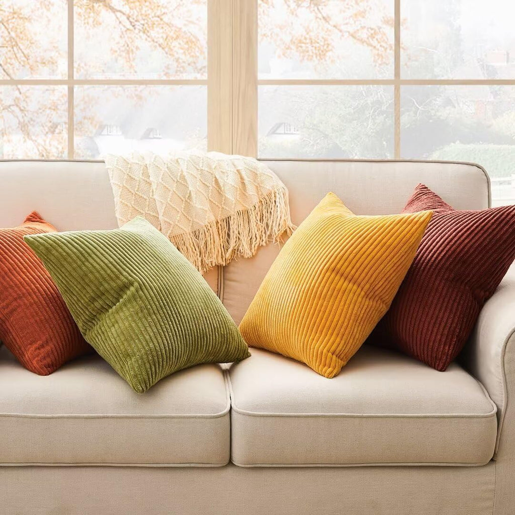 Topfinel Fall 20x20 Set of 4 Couch Decorative Pillow Covers, Modern Burnt Orange Yellow Green Gradient Corduroy Throws Pillow Case, Rustic We…