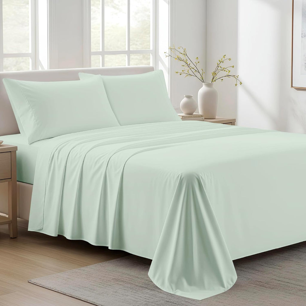AshtonSheets 100% Organic Cotton Sheets California King Size - Organic Cotton Cal King Size Percale Weave Sheet Set (4 PC, Sea Foam), Soft,…