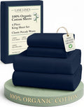 LaneLinen LANE LINEN 100% Organic Cotton Fully Elasticized King Sheet Set, Low Pilling Fade Resistant Machine Washable Naturally Cooling Ki…