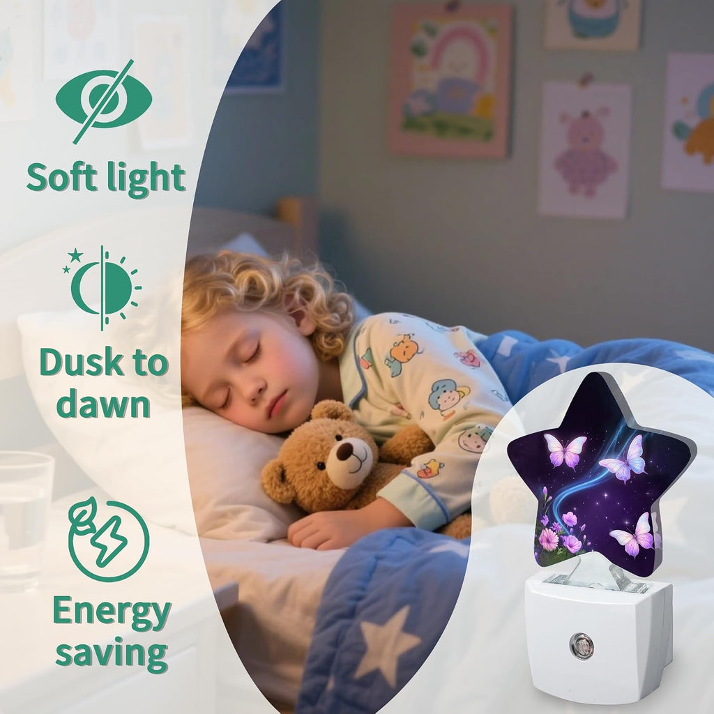 Butterflies Star Night Light Plug in, Decorative Night Light for Kids Room Nursery Bedroom, Soft Glow Sensor Lamp for Hallway Bathroom…
