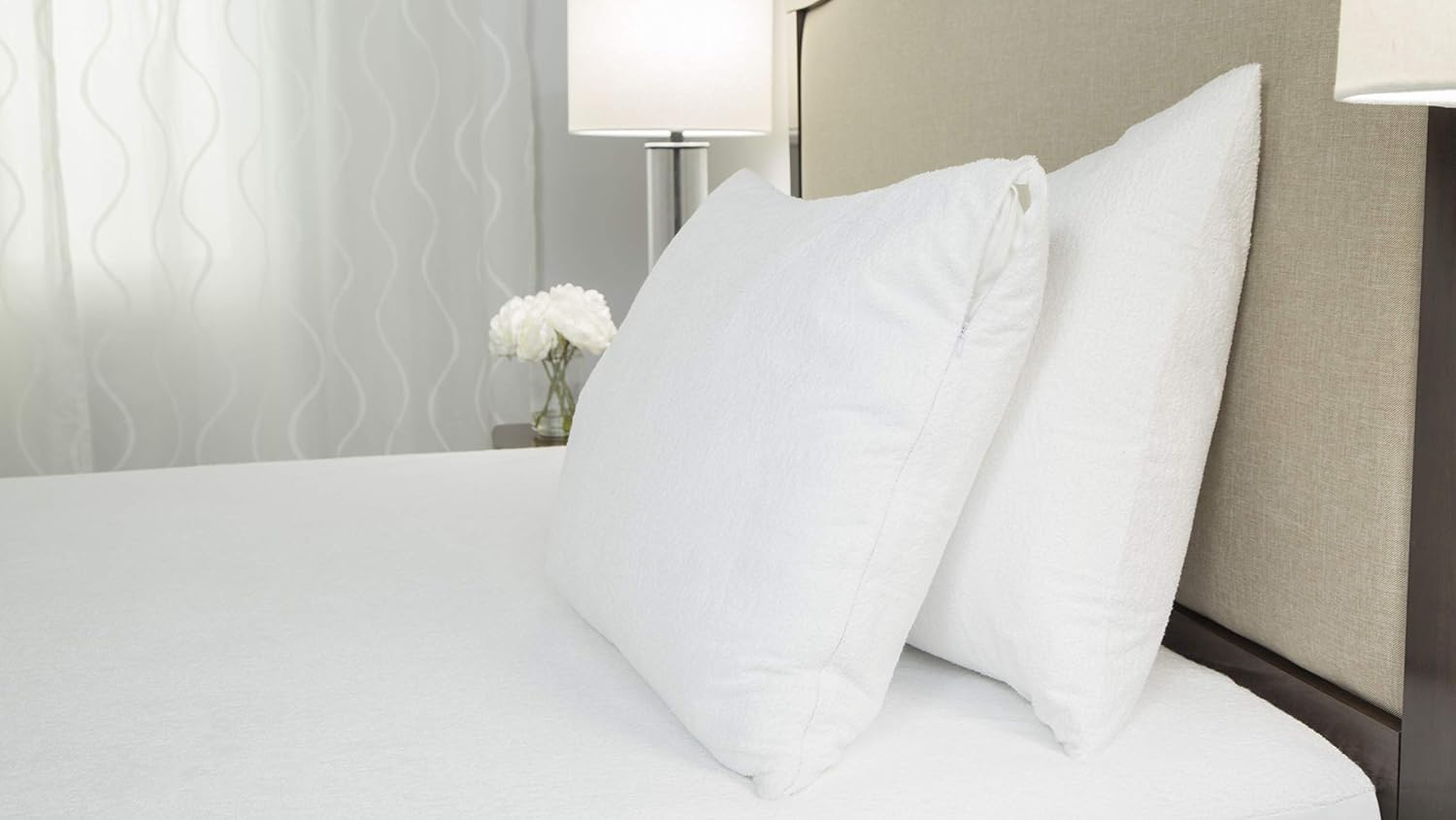 Protect-A-Bed Cotton Terry Pillow Protector, Zippered, Waterproof, 1-Pack, Queen Size Cotton White