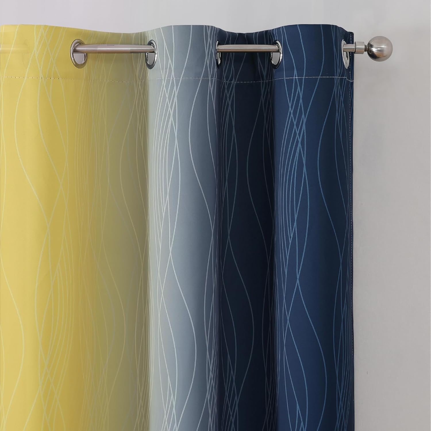 Estelartextiler Estelar Textiler Yellow and Navy Blue Blackout Curtains for Boys Bedroom, Full Light Blocking Grommet Ombre Curtains for Li…