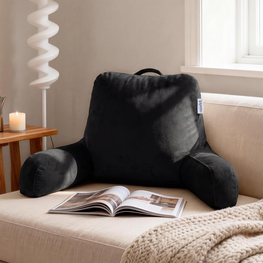 Reading Pillow for Bed Sitting Up, Adults and Teens Backrest with Arms, Velvet Back Support Pillow for Sitting on Sofa, Couch with…