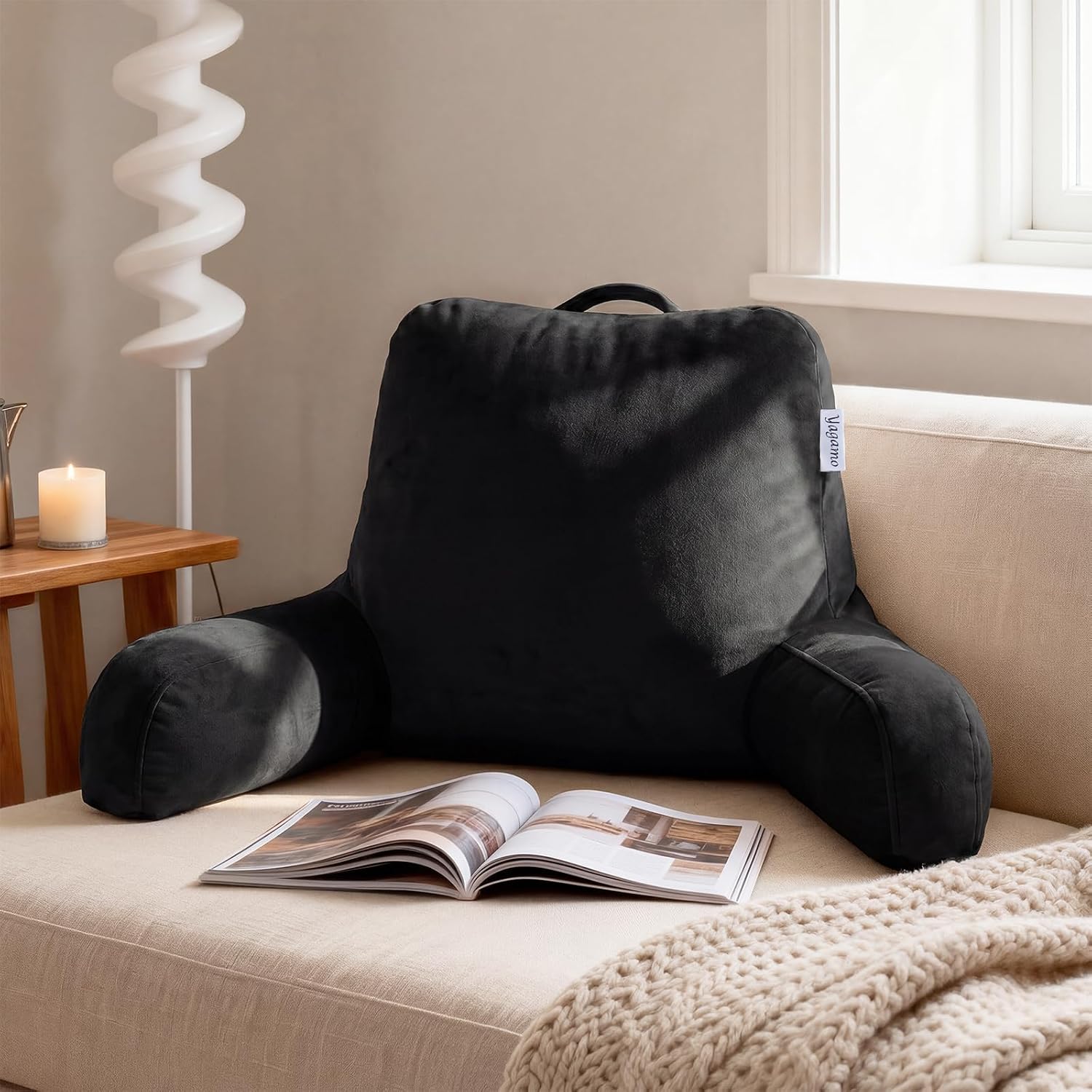 Reading Pillows for Bed Sitting Up Set of 2, Adults and Teens Backrest with Arms, Velvet Back Support Pillows for Sitting on Sofa, Couch…