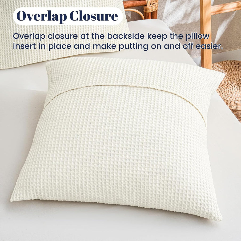 Phf 100% Cotton Waffle Weave Euro Shams 26"X26", No Filling, 2 Pack Elegant Home Decorative Euro Throw Pillow Covers for Bed Couch Sofa, Cre…