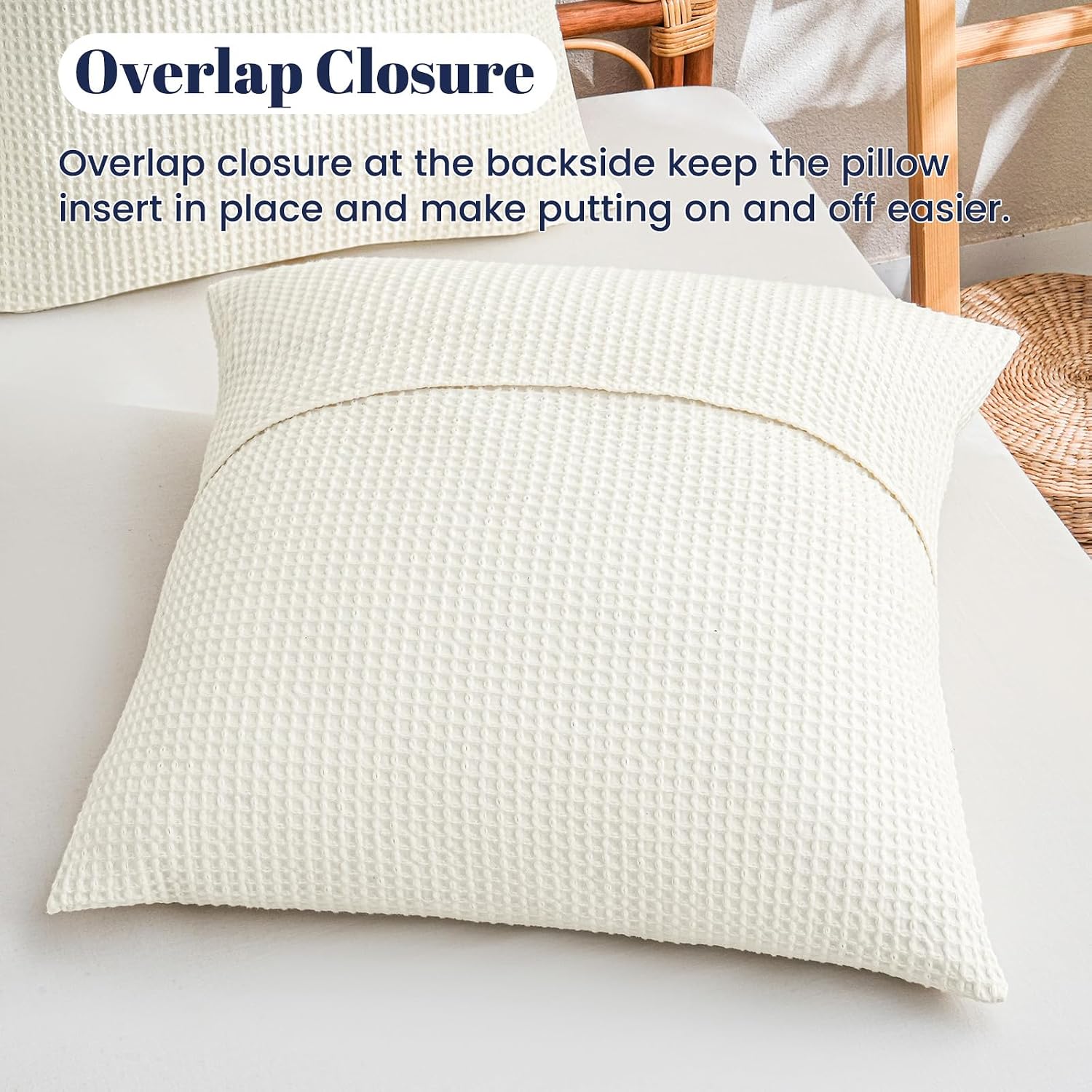 Phf 100% Cotton Waffle Weave Euro Shams 26"X26", No Filling, 2 Pack Elegant Home Decorative Euro Throw Pillow Covers for Bed Couch Sofa, Cre…