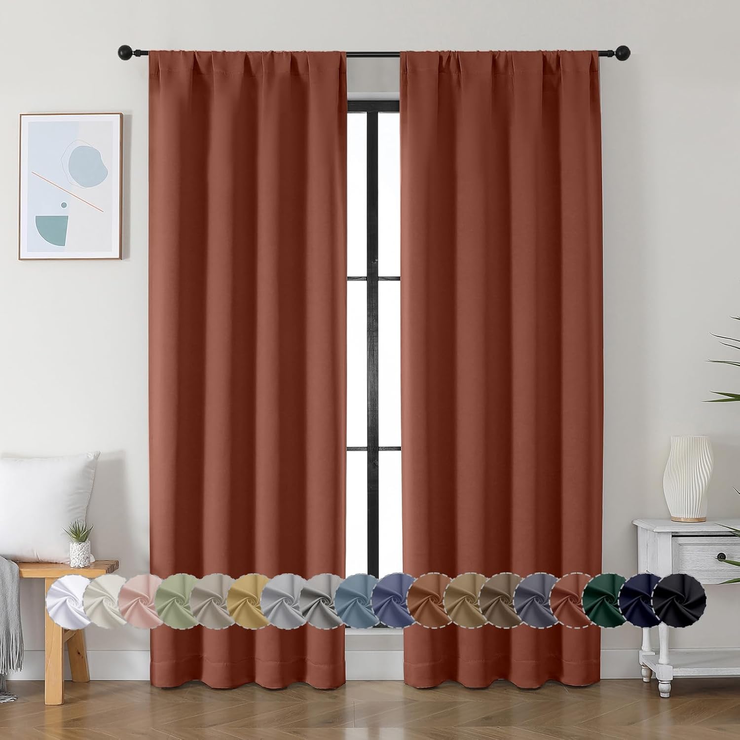 Simplebrand Ava Terracotta Blackout Curtains for Bedroom 84 Inch Length 2 Panels Set, Solid Thermal Insulated Privacy Living Room Window Tr…