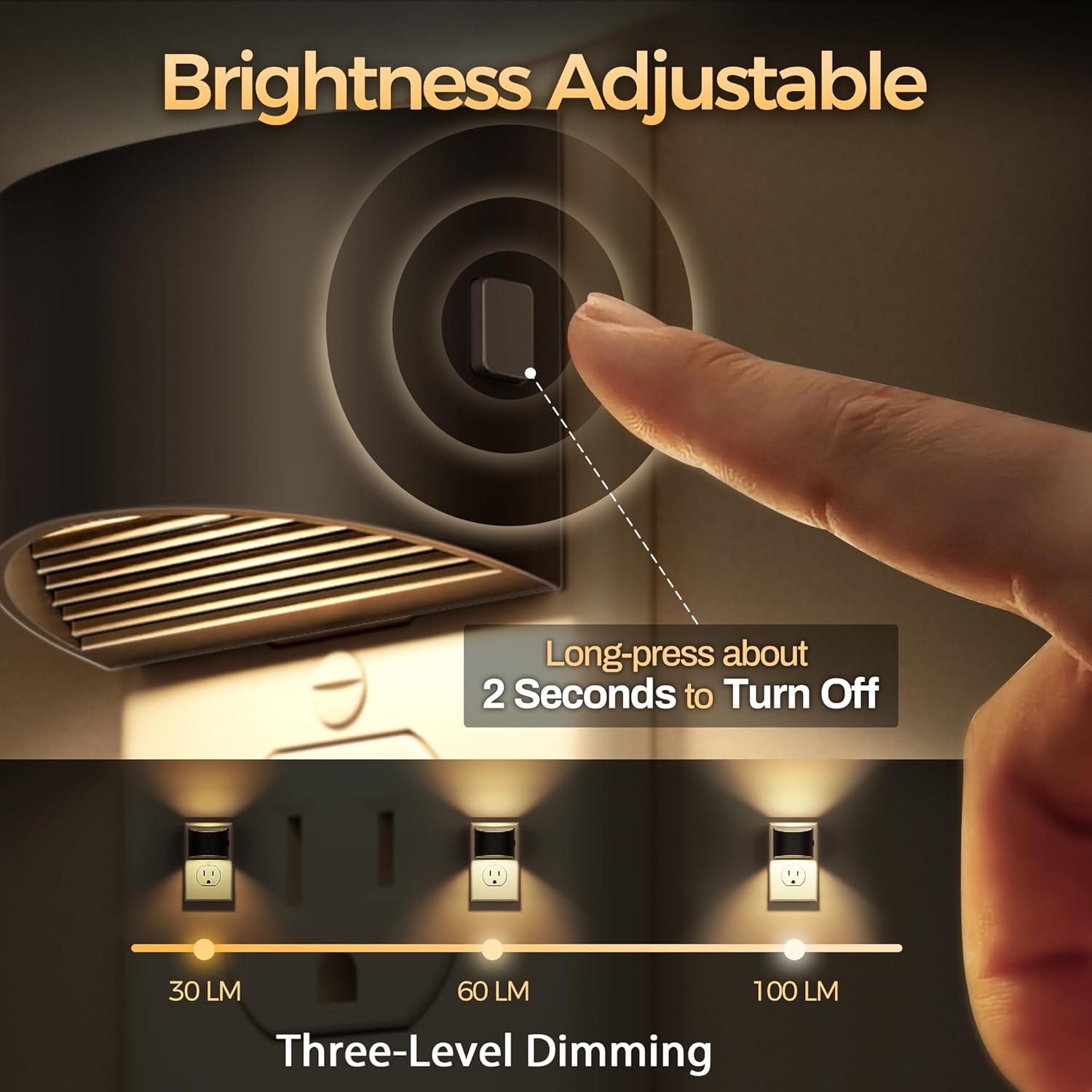 DORESshop LED Night Light[2 Pack], Night Lights Plug into Wall, 3 Level Brightness Adjustable Plug in Night Light, Dusk to Dawn Sensor…