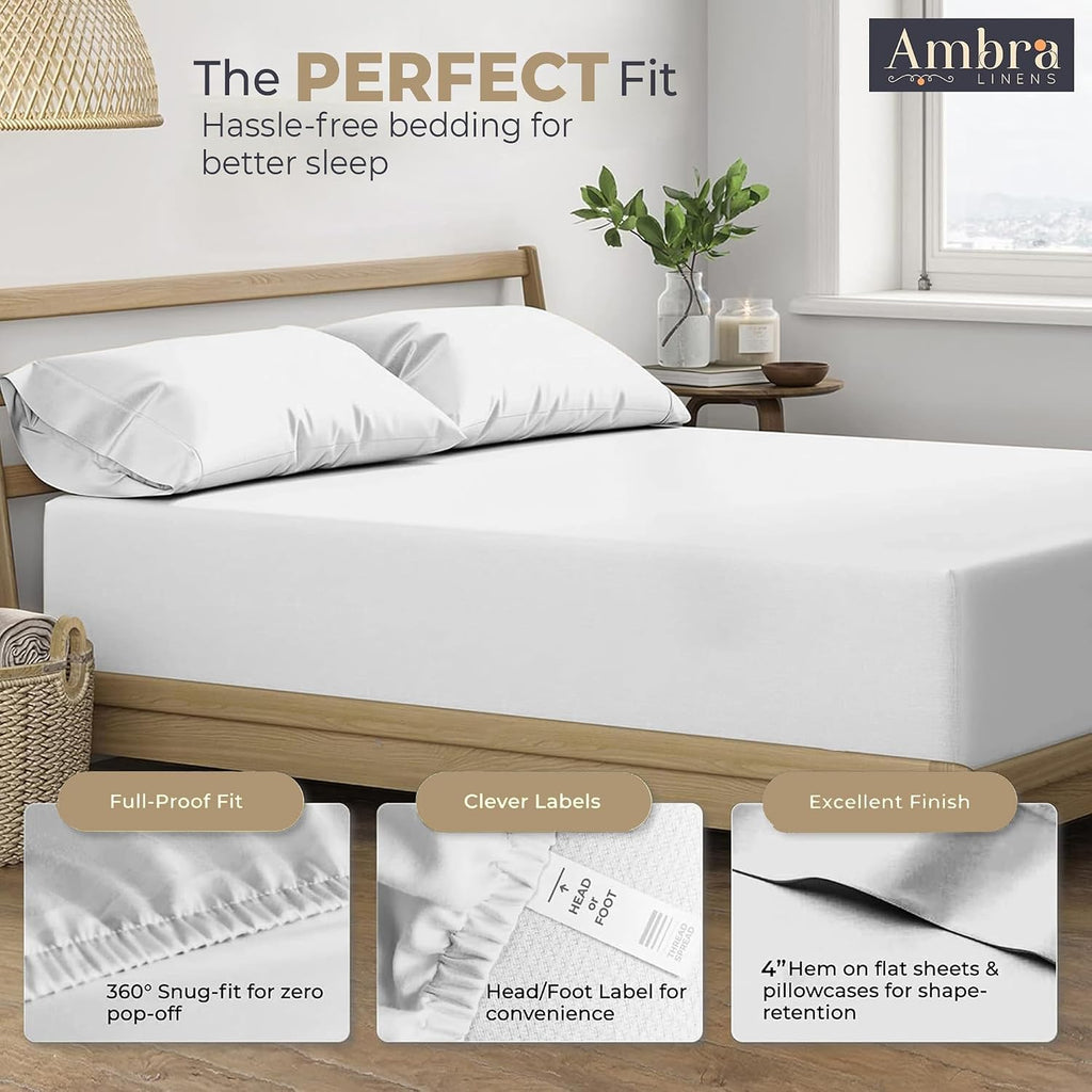 Ambra Linens 100% Organic Cotton Sheets - 3 PC Twin XL Sheet Sets - Soft, Comfy, Breathable & Cooling Bedding Set - Deep Pockets, Easy-Fit,…