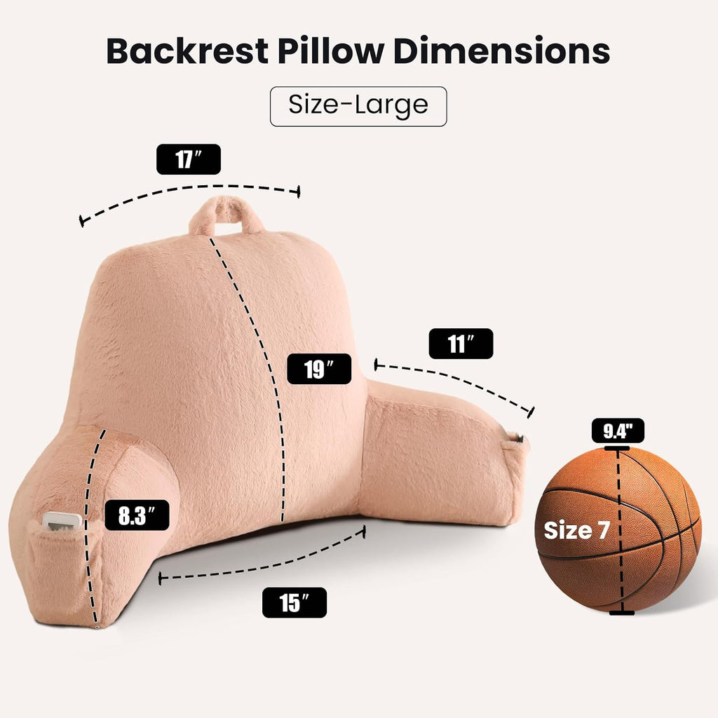 Pajeo Large Plush Backrest Pillow for Sitting in Bed, Faux Fur Sitting Pillows with Support Arms, Oeko-TEX Certified Aesthetic Lounging Pillo…