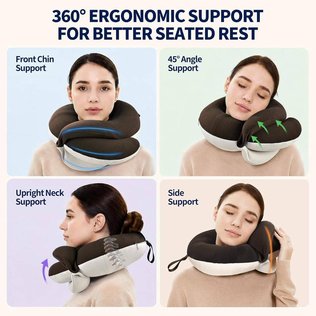 BUYUE Travel Neck Pillows for Airplanes, Memory Foam 360° Head Support Sleep for Long Flight, Skin-Friendly & Breathable, Kit with Eye…