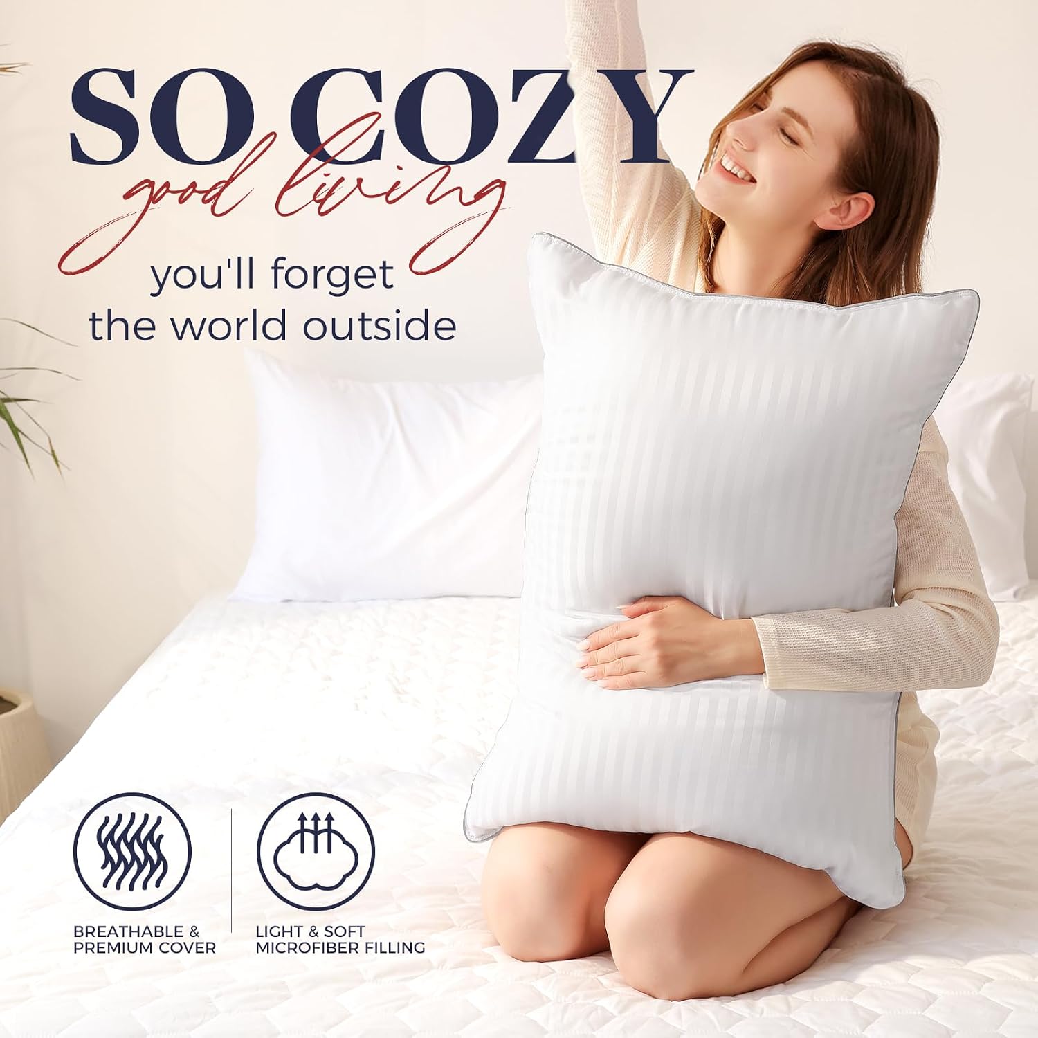 Basic Beyond Queen Size Pillows Set of 2 - Soft 20 x 28 Inches Down Alternative Pillows Queen Size Set of 2 for Back, Stomach or Side…