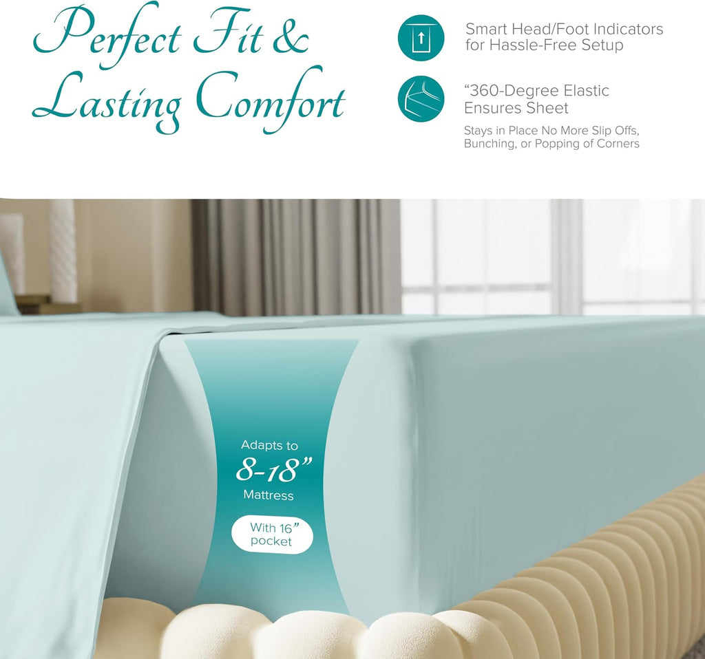 CarressaLinen Carressa Linen 800TC Egyptian Cotton Twin Bed Linen Set - Seafoam Green, 3Pc Deep Pocket, Soft Cooling Sheets 18 inches Cotto…
