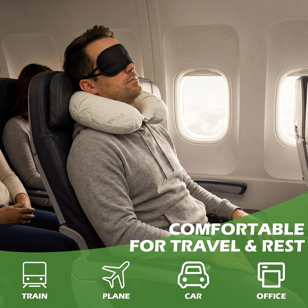 BrightRow Bamboo Memory Foam Travel Pillow Set for Airplanes Head Support Neck Pillow for Sleeping Travel Headrest for Cars Planes M…