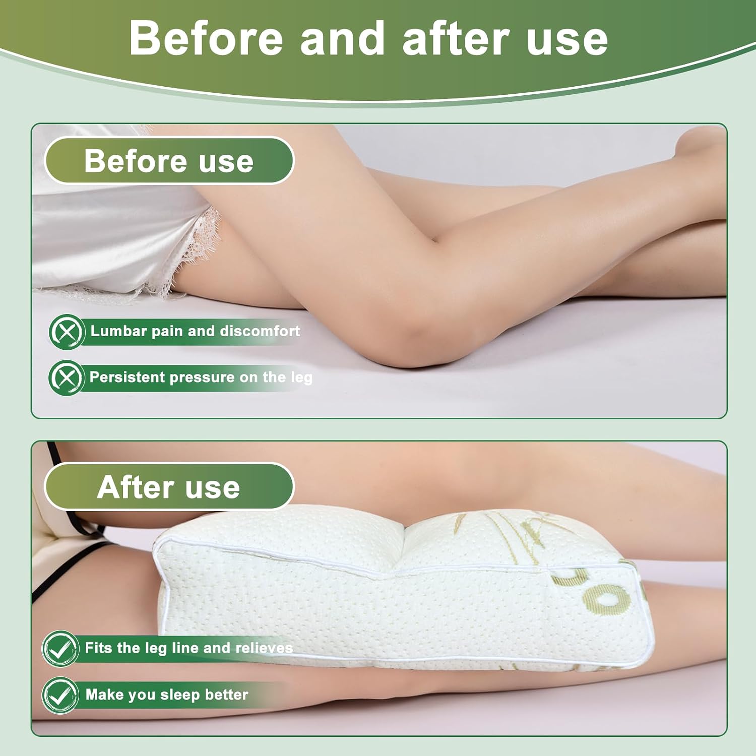 MINUPWELL Knee Pillow for Side Sleepers - 5" Height Between Leg & Under Knee Pillow for Back Sleepers - with 1160G 7D Fiber for Relieving…