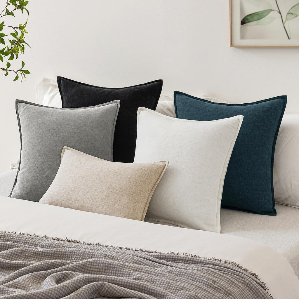 EMEMA Decorative Linen Throw Pillow Covers 20x20 Inch Light Grey Boho Farmhouse Neutral Couch Throw Pillows for Bed Pack of 2 Accent…