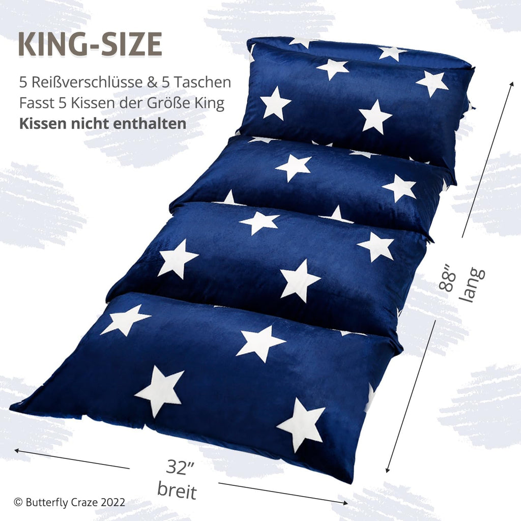 Butterfly Craze Floor Lounger Cover - Floor Bed Conversion - Creates Custom Sleeping Pad - Portable Mattress Alternative - Star Navy…