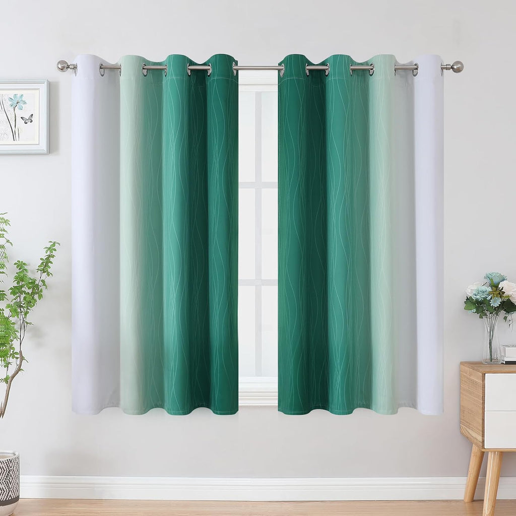 Estelartextiler Estelar Textiler Green and Greyish White Blackout Curtains, Full Light Blocking Gradient Grommet Drapes for Living Room, Th…