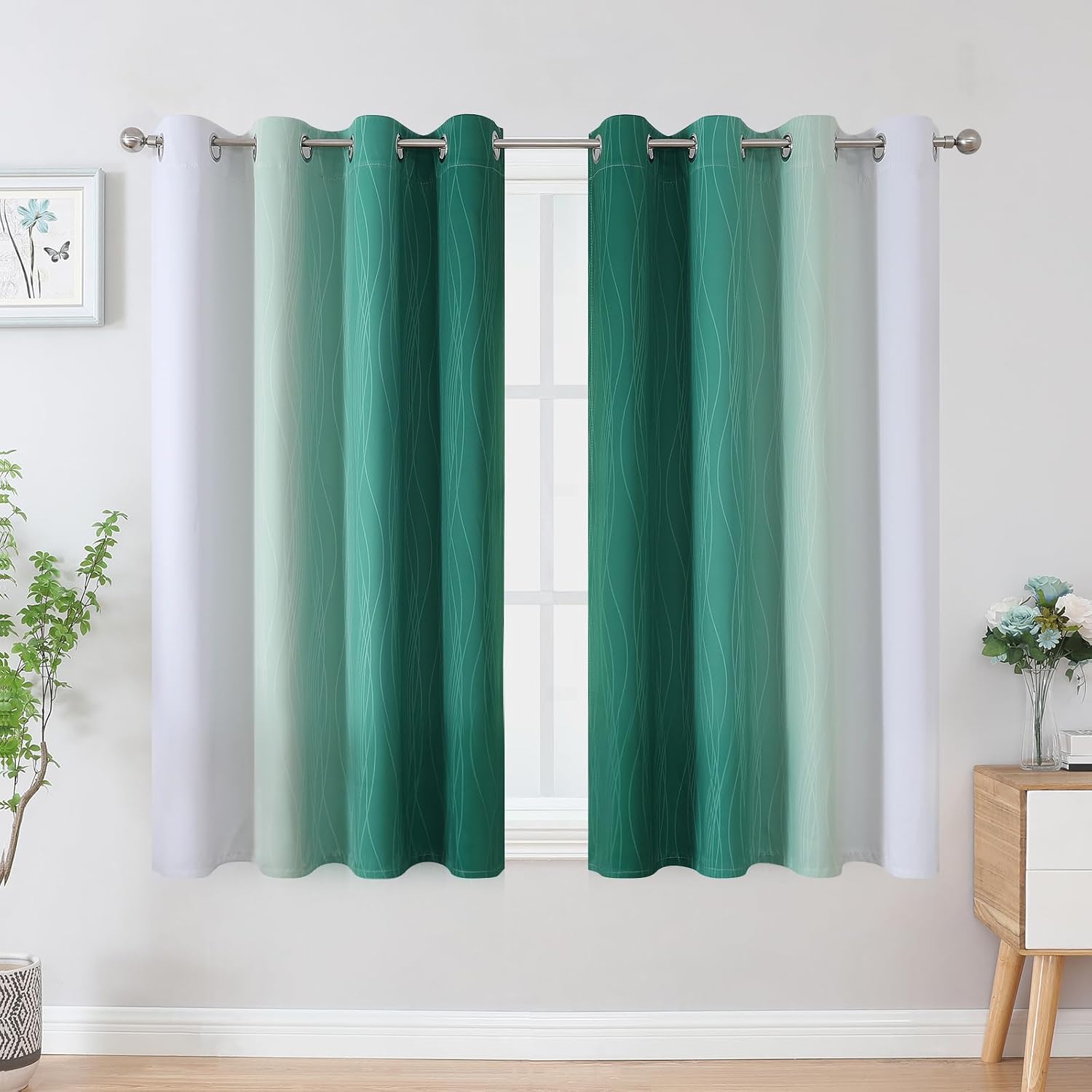 Estelartextiler Estelar Textiler Green and Greyish White Blackout Curtains, Full Light Blocking Gradient Grommet Drapes for Living Room, Th…