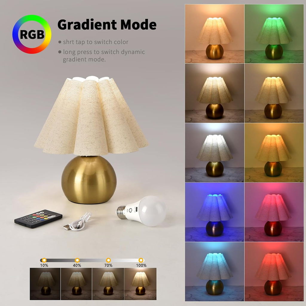 Ziqqeelam Rechargeable Cordless Small Table Lamp, Battery Operated Remote Control Gold Mini Table Lamps for Bedroom Nightstand, Cute…
