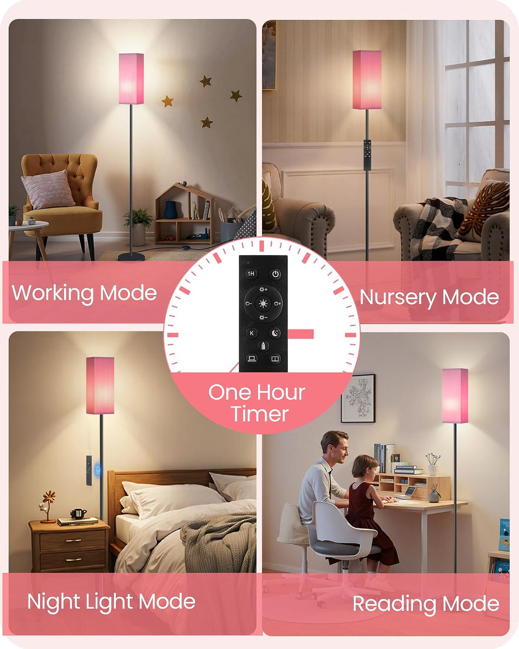 64.2” Dimmable Floor Lamp for Living Room with Remote and Foot Switch, Corner Floor Lamp for Bedroom, Includes 10W A19 Bulb, Modern…