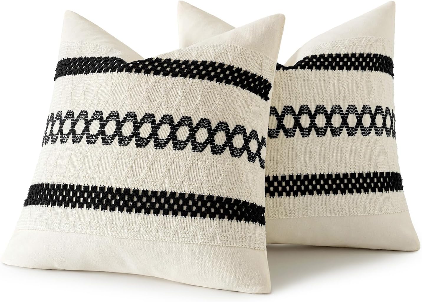 MIULEE Set of 2 Black Boho Decorative Pillow Covers 18x18 Inch Farmhouse Rustic Couch Throw Pillows Modern Spring Cotton Cushion Covers…