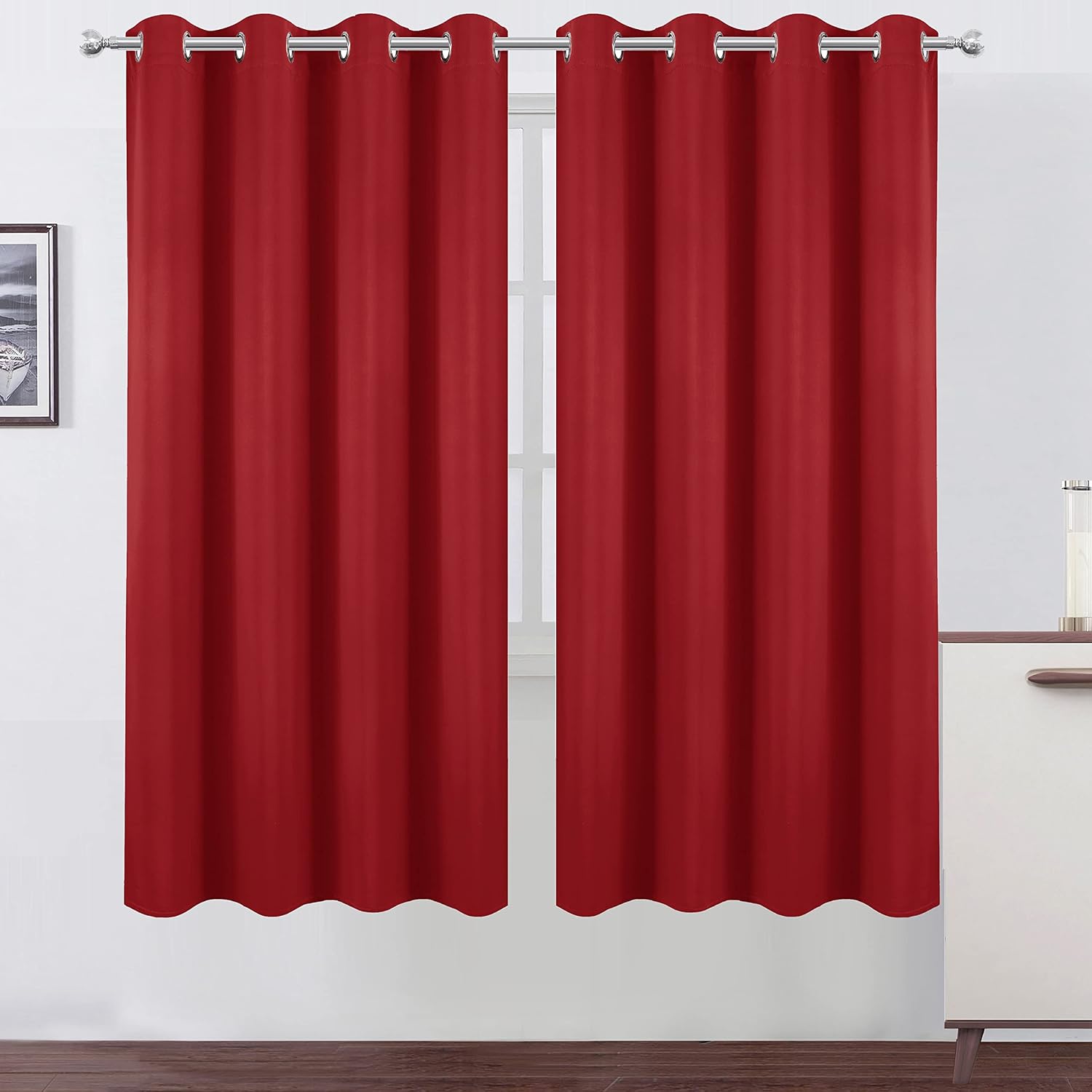Lemomo Red Blackout Curtains/52 x 72 Inch/Set of 2 Panels Room Darkening Curtains for Bedroom 72 Inch Red
