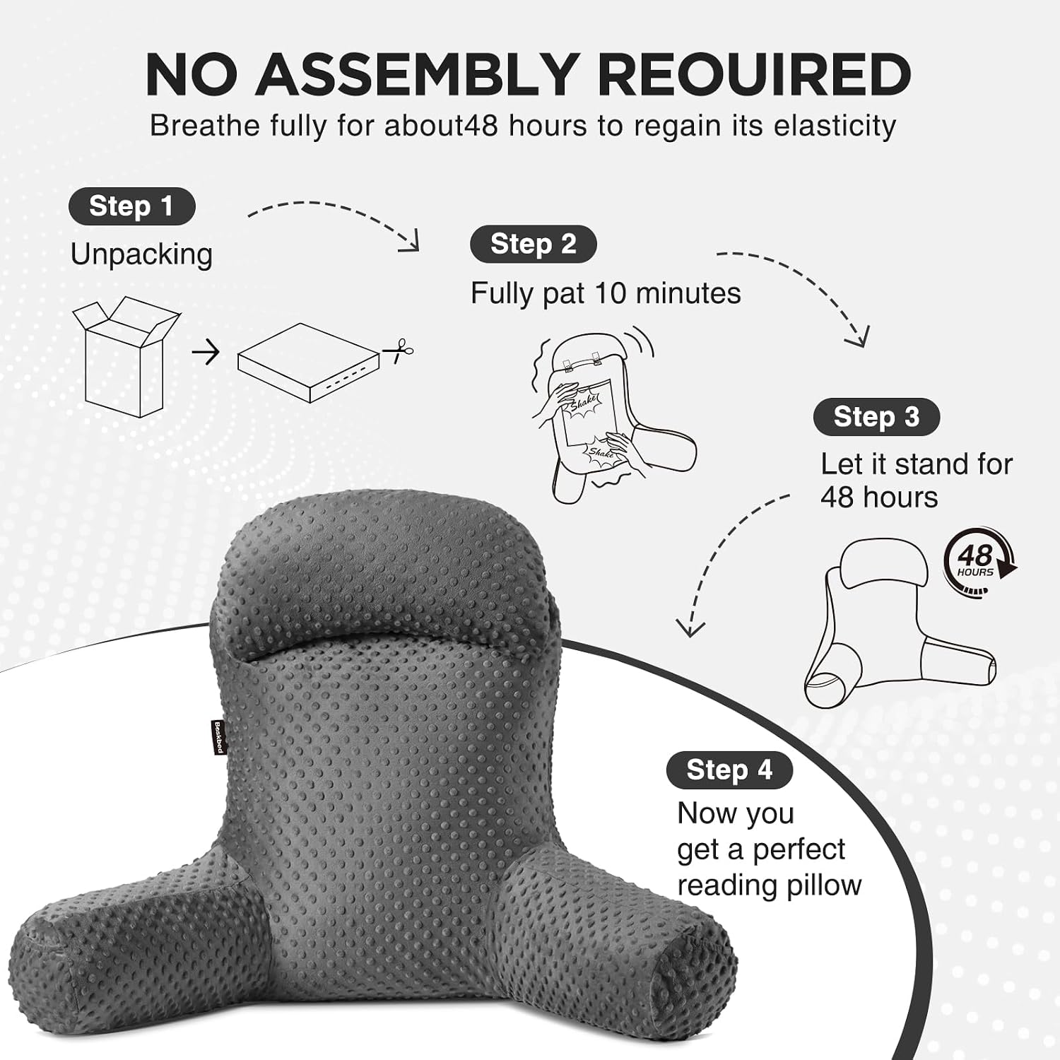 Reading Pillow for Sitting in Bed Couch Adult, Back Pillow for Bed Sitting Up, Back-Rest Support Cushion with Pockets and Arms, Watching…