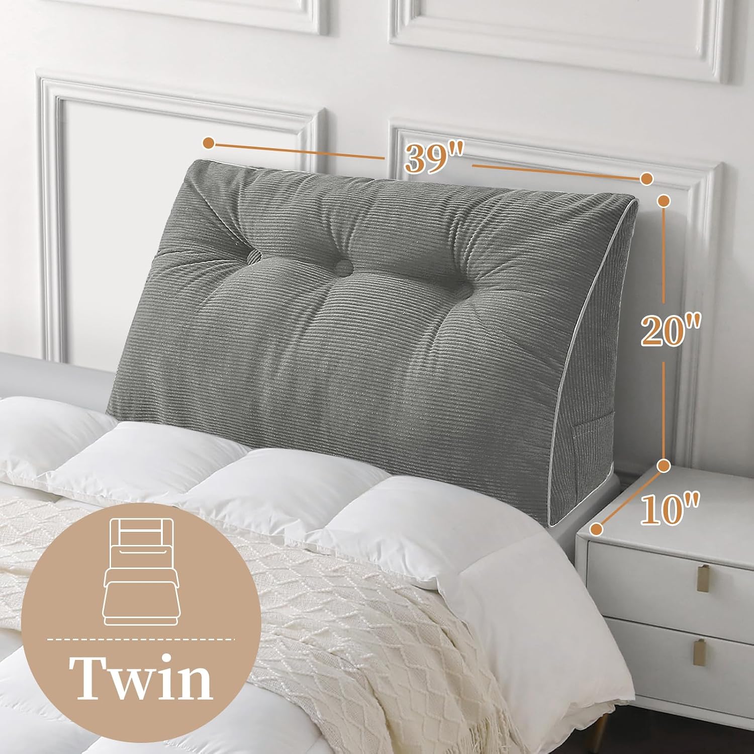 Sasttie Headboard Pillow Twin/Twin XL, Wedge Pillow Headboard for Dorm, Triangular Daybed Backrest Cushion for Sitting or Reading in Bed, w…
