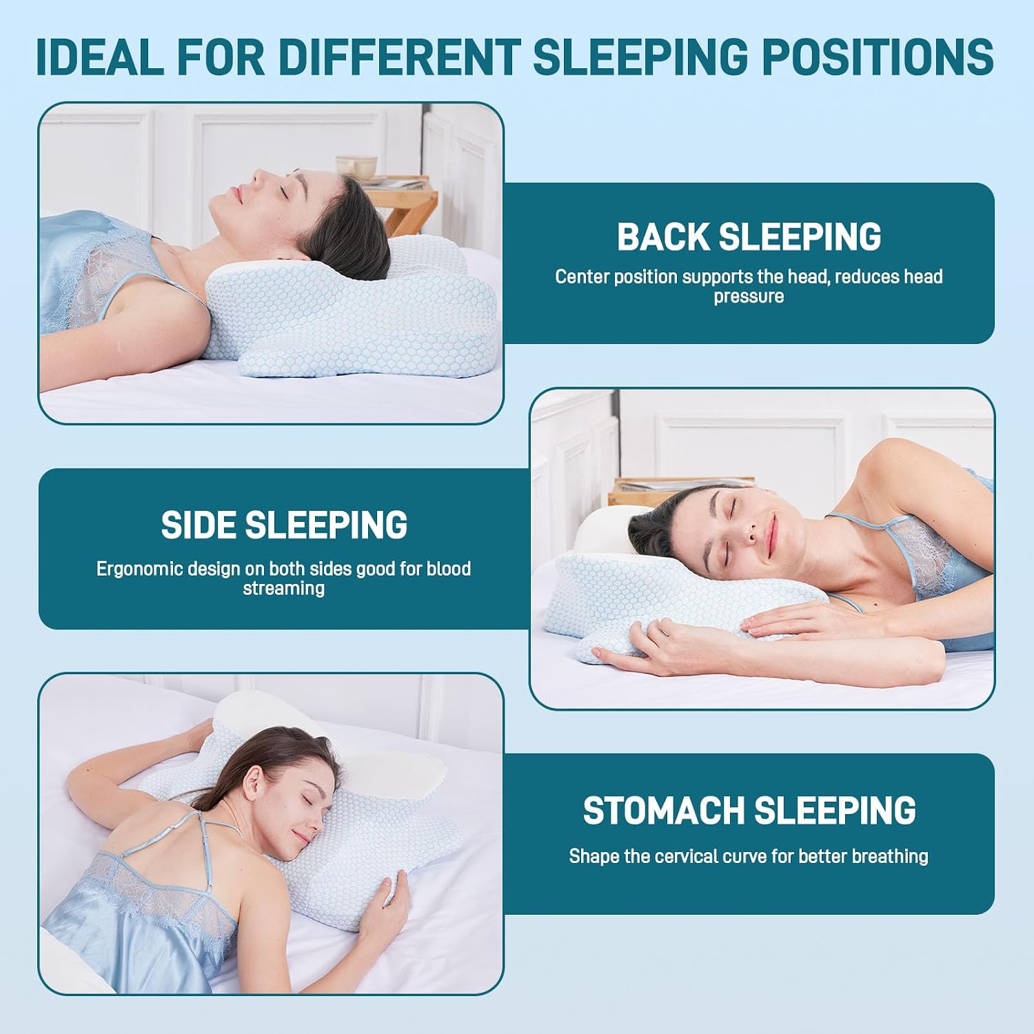 Funccube Cervical Neck Pillow - Memory Foam Pillow for Sleeping, Ergonomic Neck Support Contour Pillows for Side Back Stomach Sleepers, Orth…