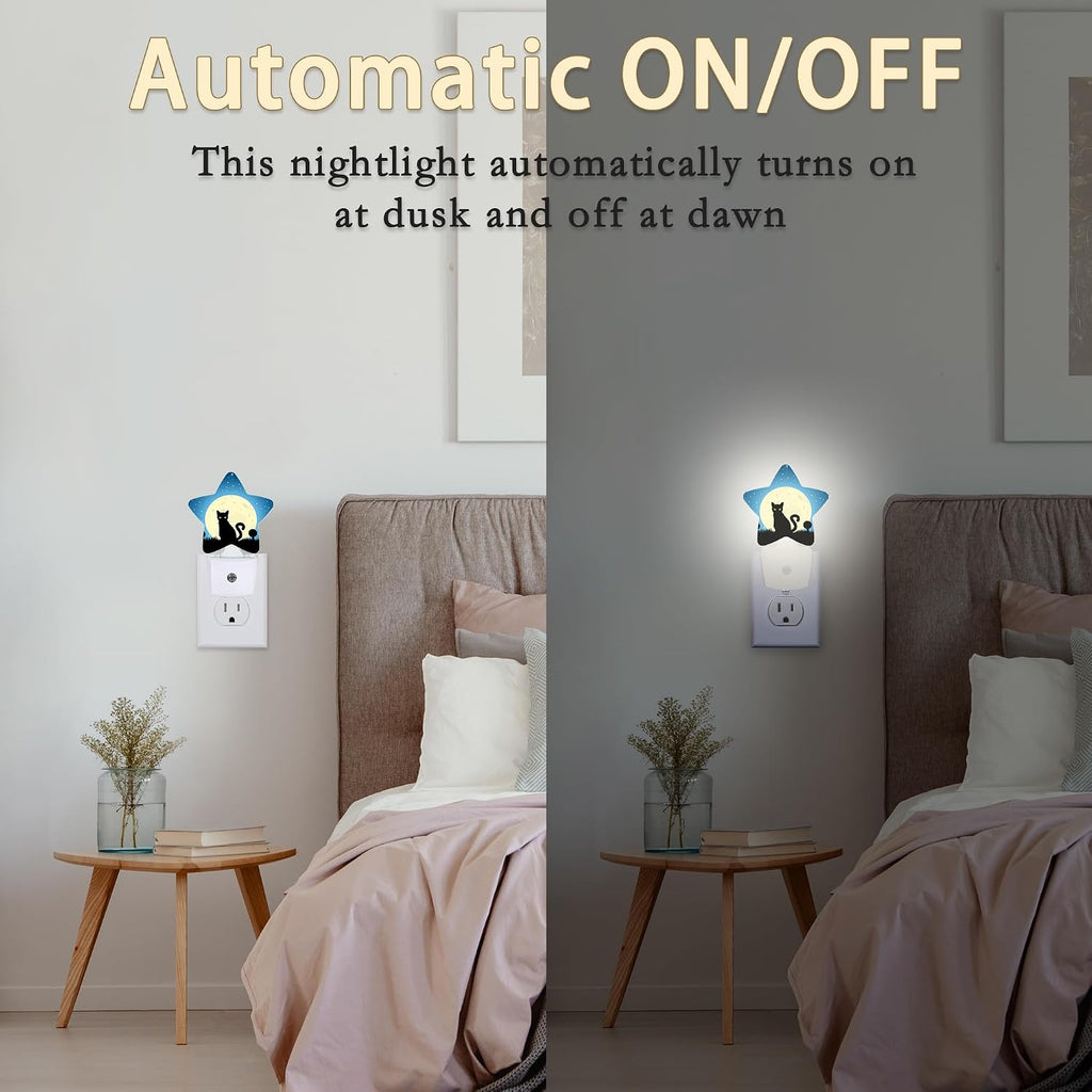 Halloween Black Cat Moon Night Light, Dusk to Dawn Smart Sensor Nightlight for Bedroom Bathroom Kitchen Hallway Stairs…