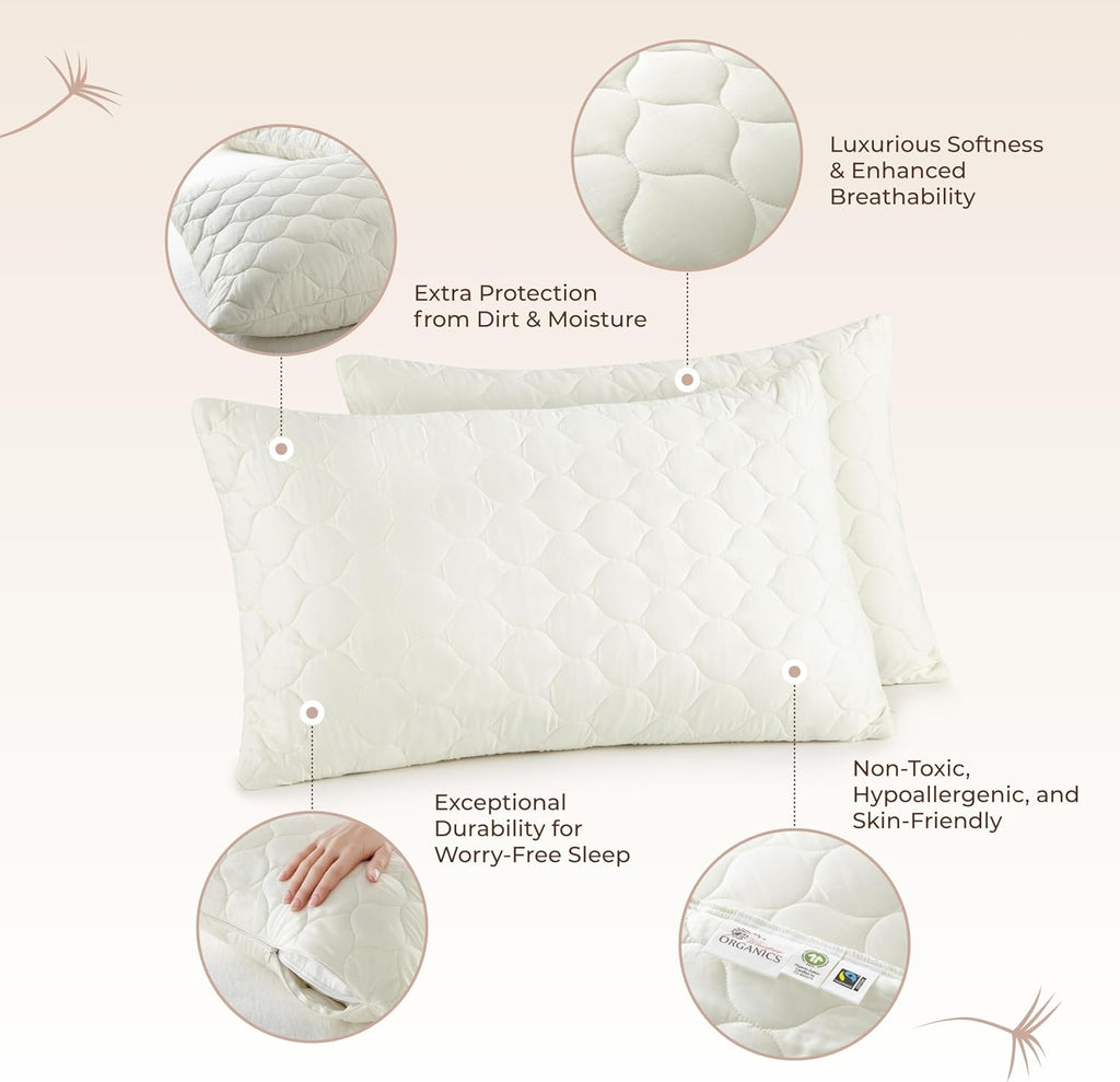 Organic Cotton Pillow Protector - Durable Quilted Pillow Protector King Size GOTS & Fairtrade Certified - Thick Hypoallergenic Machine…