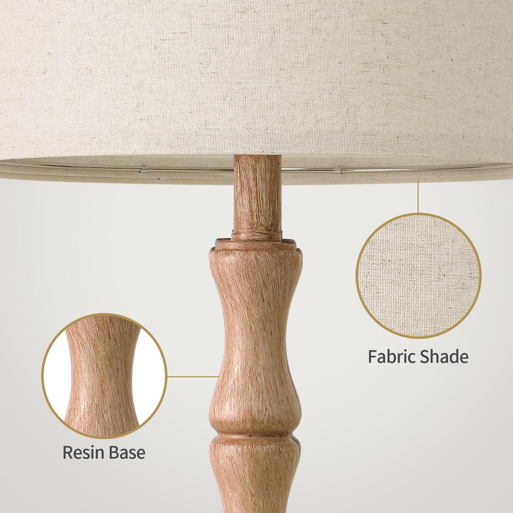 BOBOMOMO 25" Farmhouse Table Lamps Set of 2, Rustic Nightstand Lamps with Wood Grain Resin Base & Linen Shade, Standard Table Lamps for…