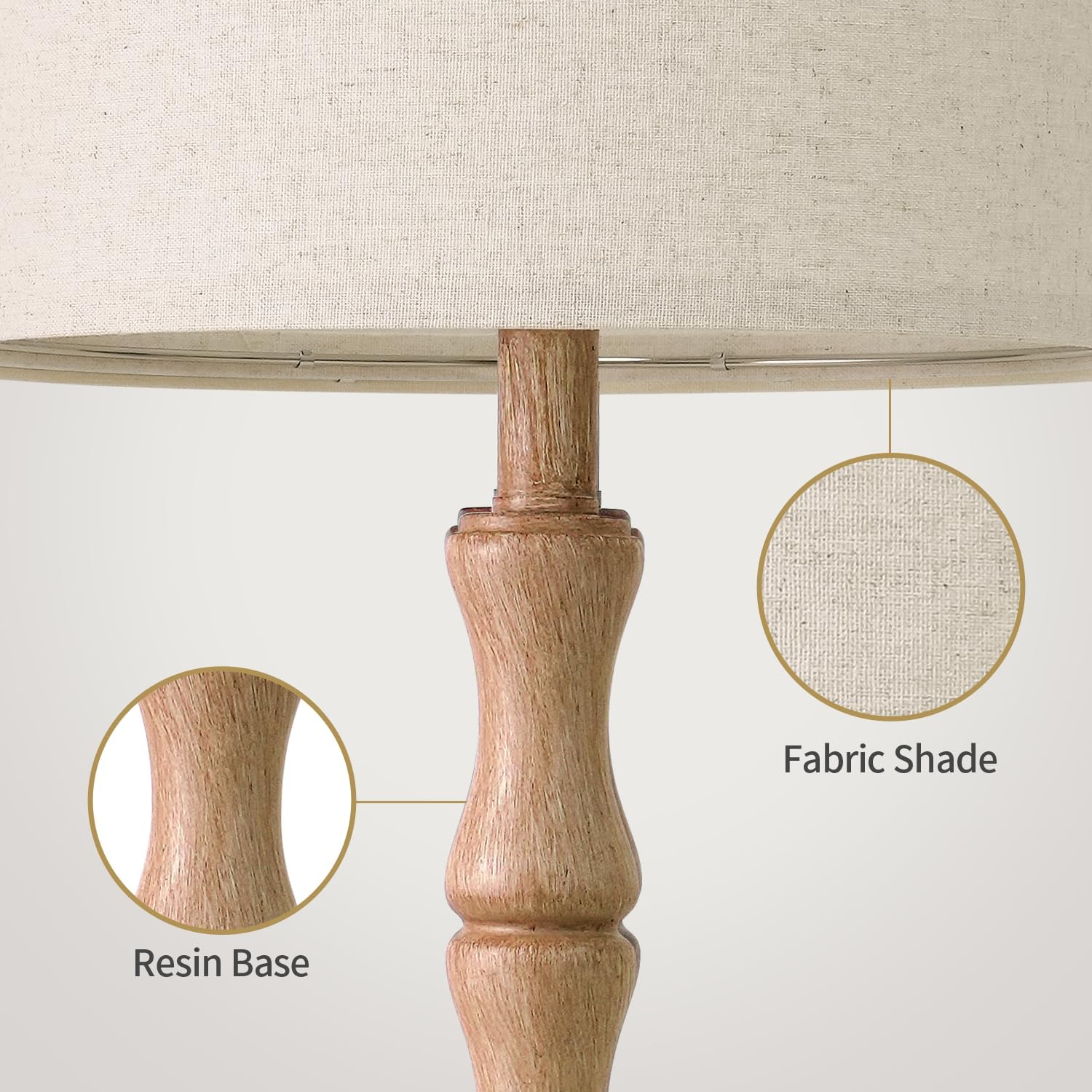BOBOMOMO 25" Farmhouse Table Lamps Set of 2, Rustic Nightstand Lamps with Wood Grain Resin Base & Linen Shade, Standard Table Lamps for…