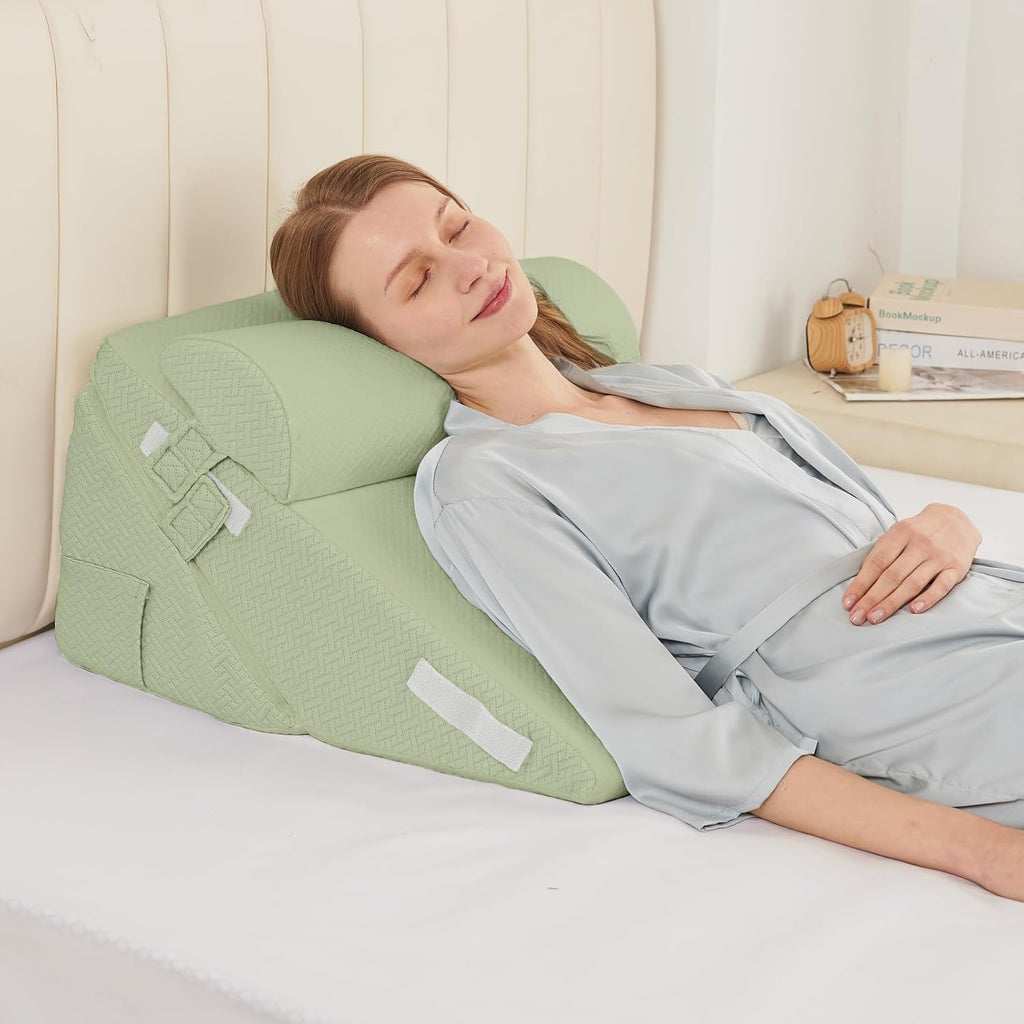 Sasttie Wedge Pillow Set for After Surgery, 2PCS Adjustable Bed Wedge Pillow Headboard with Memory Foam Neck Cushion – for Acid Reflux, Sle…