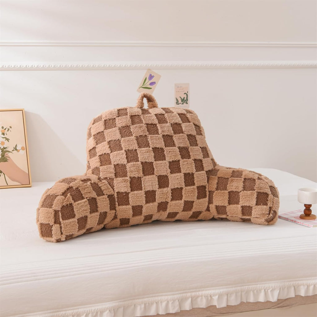 Aimuan Reading Pillow Checkered Bed Rest Wedge Backrest Checkerboard Pillow with Arms Back Support for Sitting Up in Bed Cushion Incline…