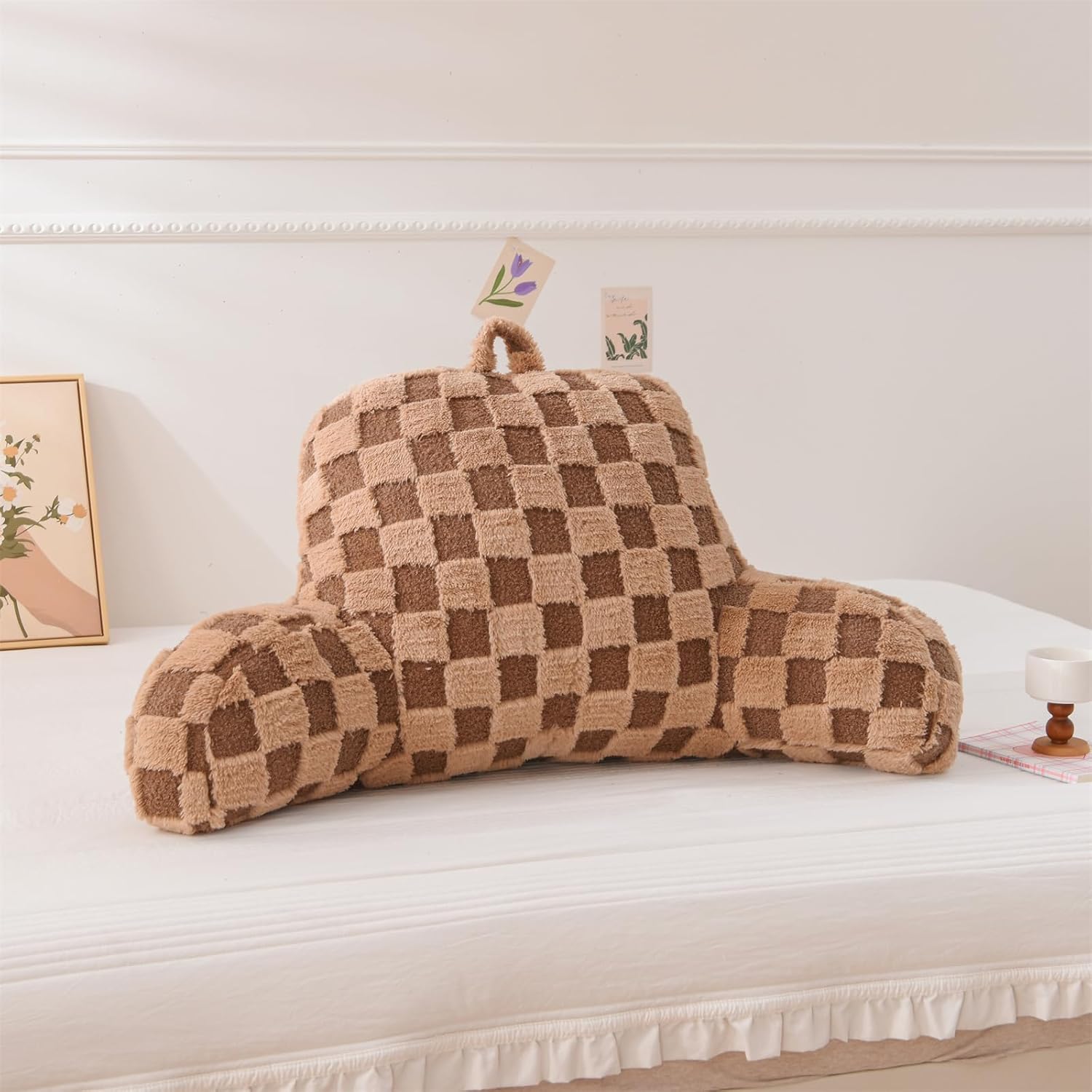 Aimuan Reading Pillow Checkered Bed Rest Wedge Backrest Checkerboard Pillow with Arms Back Support for Sitting Up in Bed Cushion Incline…
