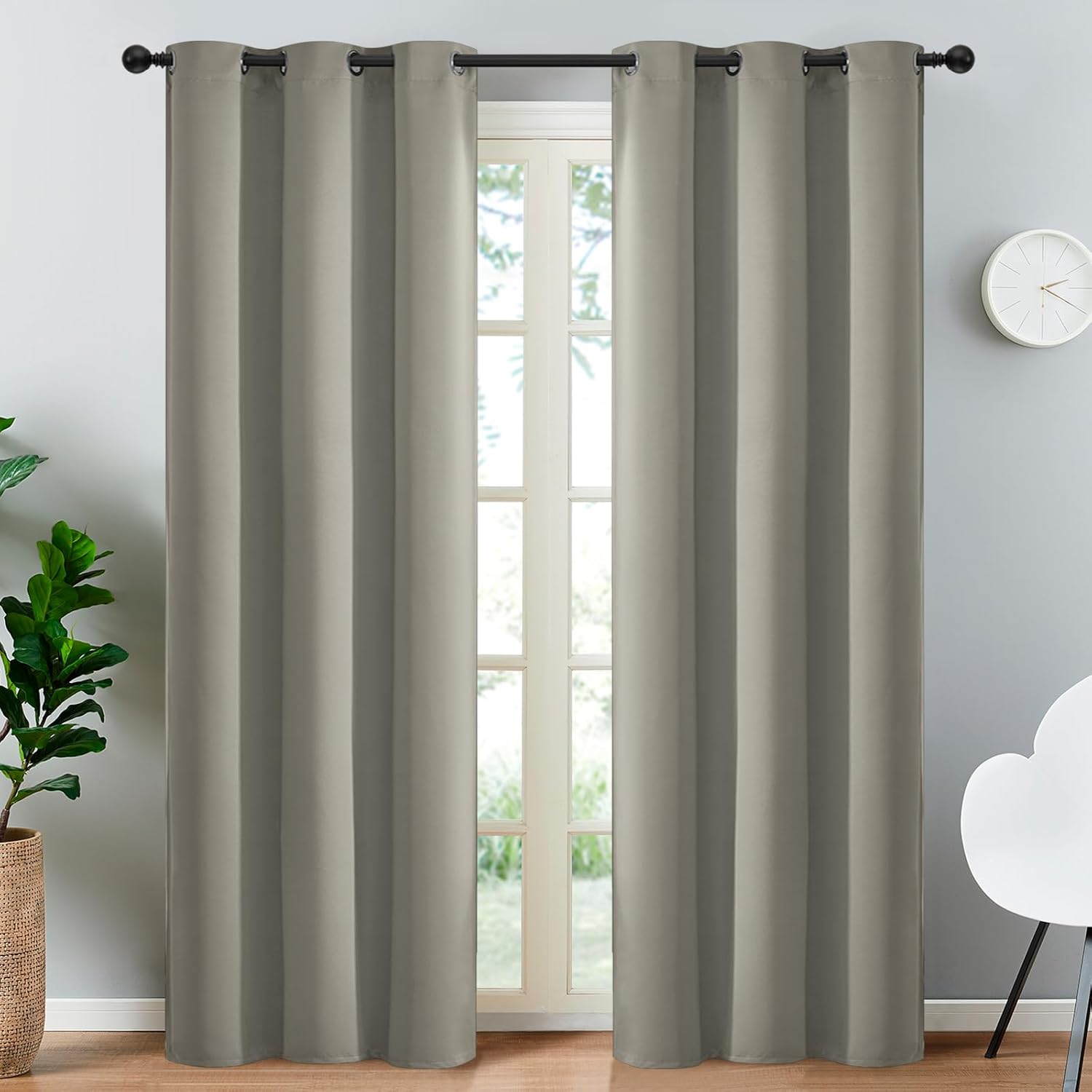Yakamok Premium Room Darkening Thermal Insulated Curtains for Bedroom/Living Room - Classic Grommet Top (2 Panels, Taupe, 38 Inch by 84…