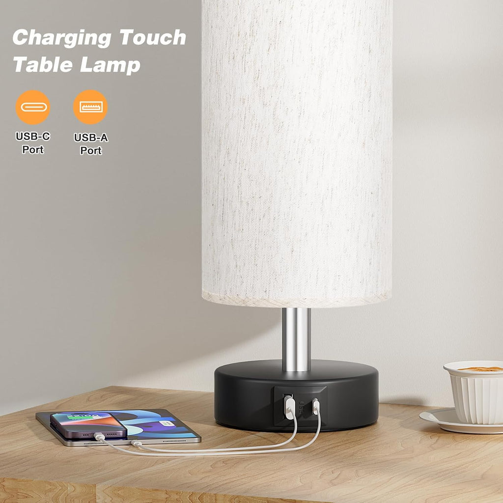 PartageiZ Small Touch Lamps Set of 2 - Table Lamps for Nightstand, Minimalist Bedside Lamps for Bedroom with 3000K Dimmable Bulbs