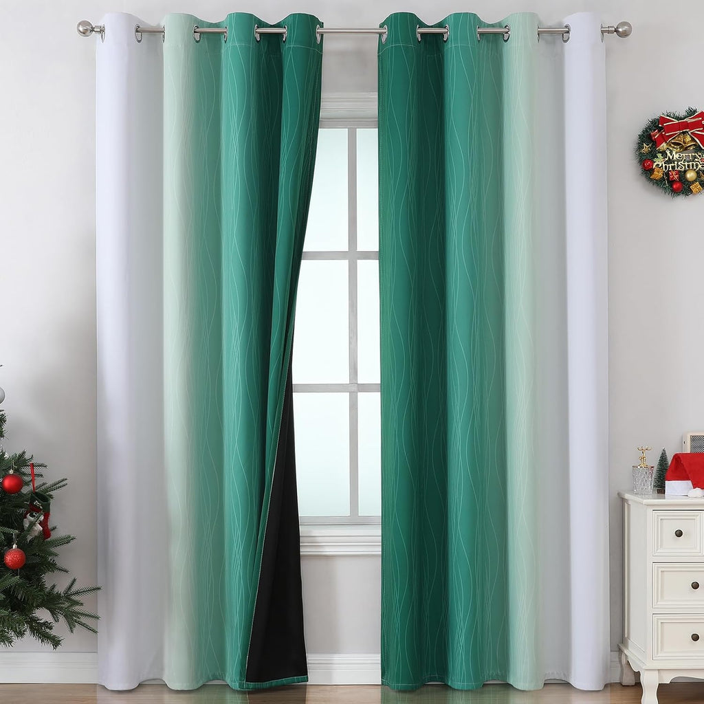 Estelartextiler Estelar Textiler Green and Grayish White Ombre Blackout Curtains for Bedroom, Thermal Insulated Blackout Drapes, Full Light…